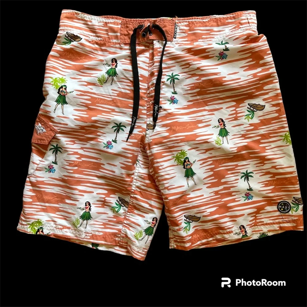 Maui And Sons Board Shorts - Hawaiian Hula Girl Print - Size 38